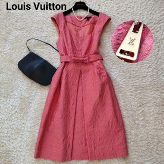 LOUIS VUITTON - ルイヴィトン シルク混 ジャガード ワンピース ドレス リボンベルト 38 花柄