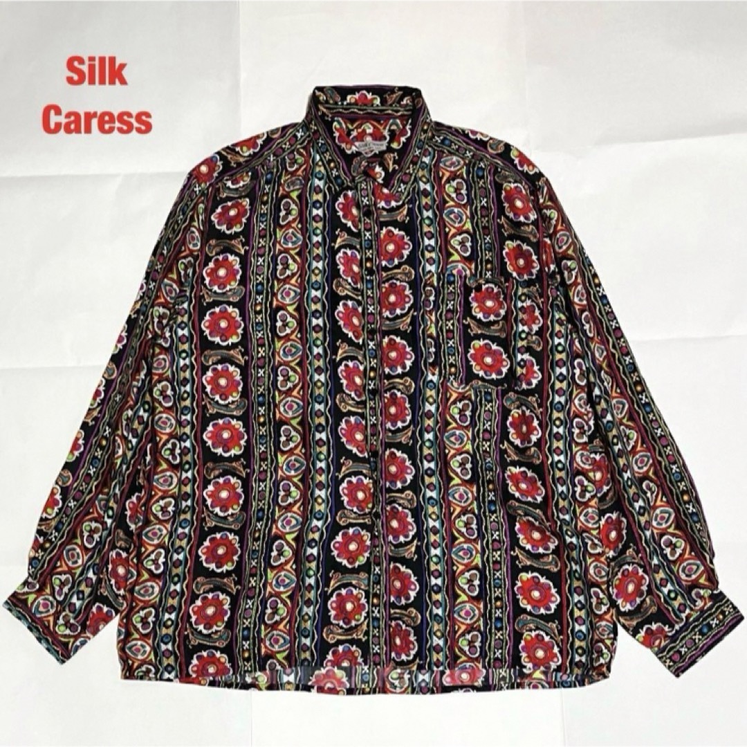 Silk Caress　シルクシャツ　総柄シャツ　マルチカラー　オーバーサイズ メンズのトップス(シャツ)の商品写真