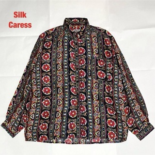 Silk Caress　シルクシャツ　総柄シャツ　マルチカラー　オーバーサイズ(シャツ)