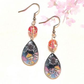 着物 浴衣にも♡和風 和柄 花火と水ヨーヨーピアス イヤリング(ピアス)