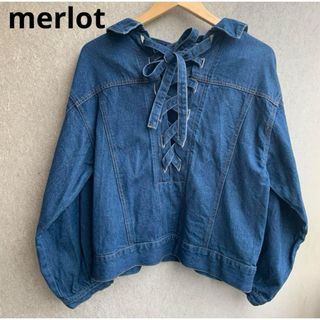 merlot - メルロー　デニムジャケット　バックレースアップ　Ｇジャン　バルーン袖　青