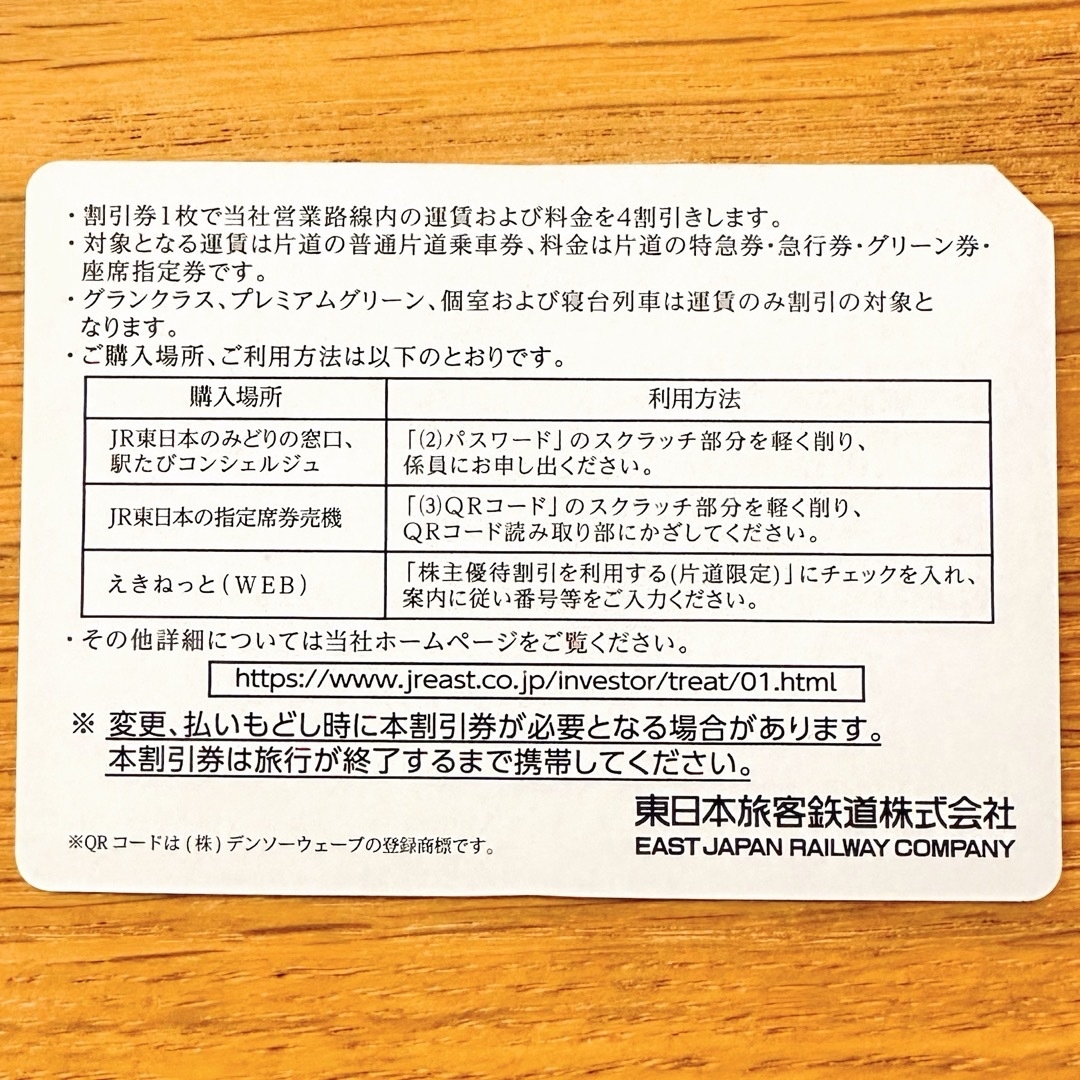 【先着1名】JR東日本ドリームチケット　株主優待割引券（4割引）と株主サービス券 チケットの乗車券/交通券(鉄道乗車券)の商品写真