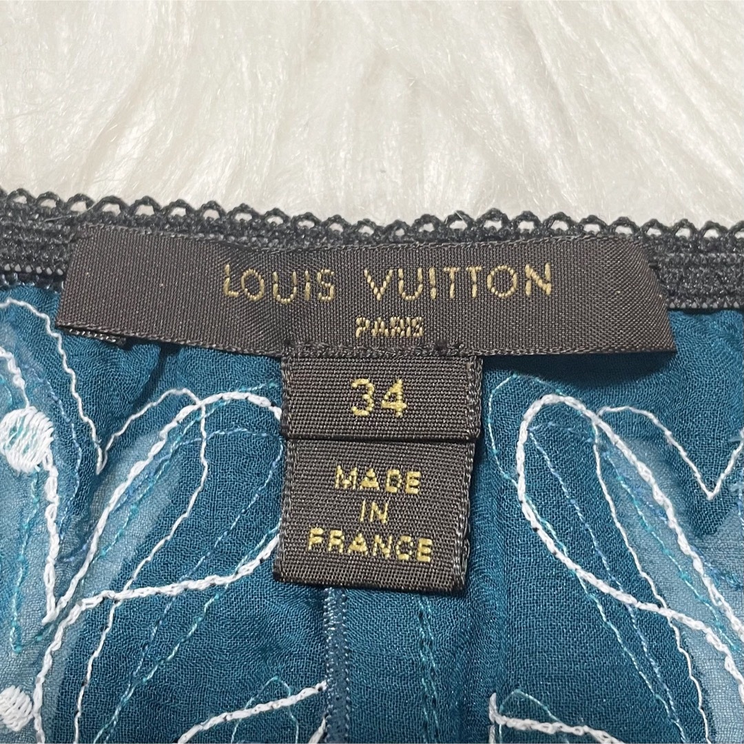 LOUIS VUITTON(ルイヴィトン)の本物 美品 ルイヴィトン 刺繍 アートデザイン スカート 34 黒×水色系 レディースのスカート(ひざ丈スカート)の商品写真