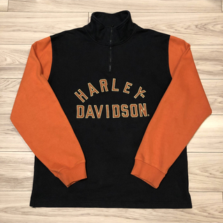 ハーレーダビッドソン(Harley Davidson)の【古着】ハーレーダビッドソン ハーフジッププルオーバー 刺繍ロゴ 袖切り替え(スウェット)