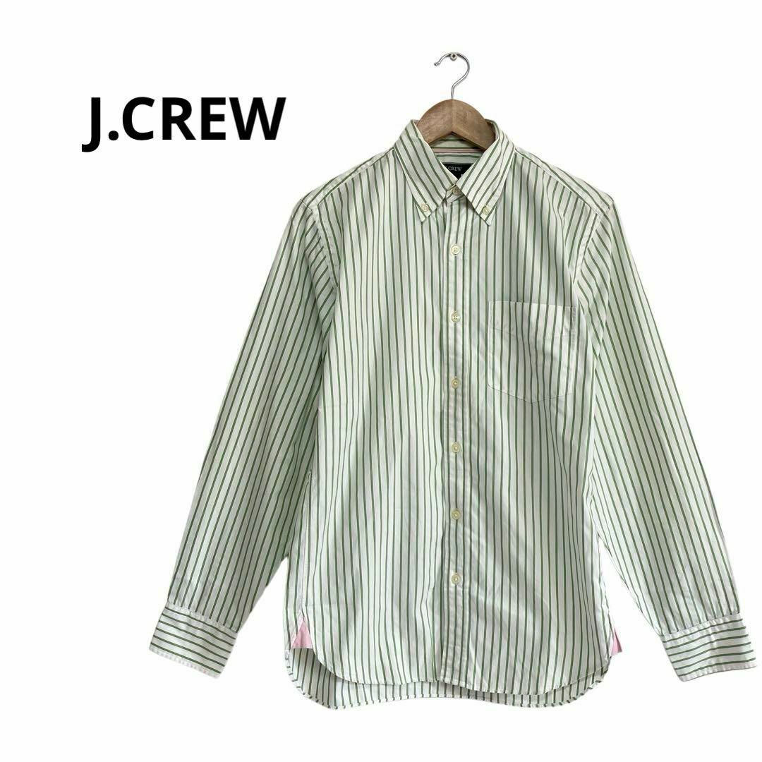 J.Crew(ジェイクルー)のJ.CREW シャツ　ストライプ　グリーン　ホワイト　長袖　Sサイズ　メンズ メンズのトップス(シャツ)の商品写真