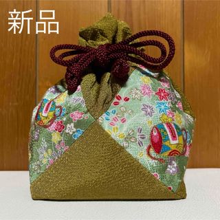 新品 七五三 ちりめん 巾着 和装バック グリーン (和装小物)