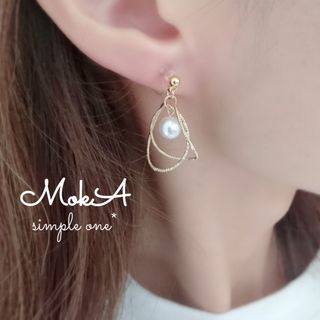 ♡再販♡クロスツイストフープ×艶パール✨ノンホールピアス✨