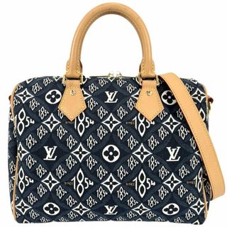 ルイヴィトン(LOUIS VUITTON)の【在庫一掃】LOUIS VUITTON ルイヴィトン 2WAY モノグラムジャガード スピーディバンドリエール25 ハンドバッグ ショルダーバッグ 肩掛け 斜め掛け ミニボストン 鞄 かばん M57400    ブルー 青 ブラウン 茶 ゴールド金具 レディース【中古品】(ショルダーバッグ)