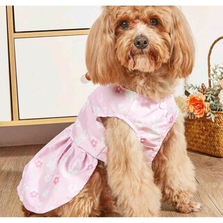 可愛いわんちゃん洋服  花柄ワンピース ピンク  Mサイズ(犬)