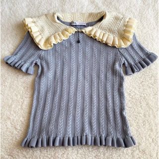 ZARA - 未使用　ZARA ザラ　セーラー襟　半袖　サマーニット　水色　アイボリー