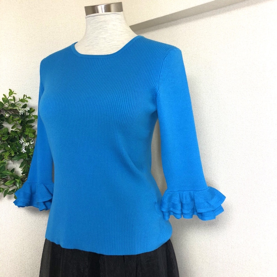 KEITA MARUYAMA TOKYO PARIS(ケイタマルヤマ)のKEITAMARUYAMAケイタマルヤマのブルーの袖フリルニット レディースのトップス(ニット/セーター)の商品写真