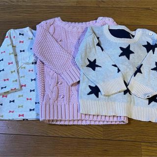 ベビーギャップ(babyGAP)のbaiya7060秋冬長袖セータートレーナー女の子ベビーギャップ星柄リボンピンク(ニット/セーター)