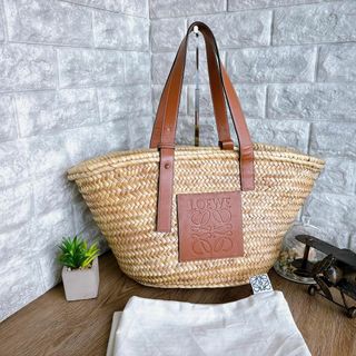 ロエベ(LOEWE)の◇ロエベ◇かごバッグ アナグラム バスケット ラージ ベージュ ブラウン(かごバッグ/ストローバッグ)