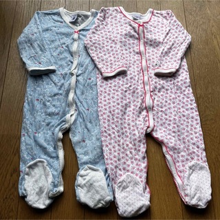 プチバトー(PETIT BATEAU)のbaiyaプチバトー7074足付きロンパースまとめ売り青ピンク水色長袖春夏秋冬(ロンパース)