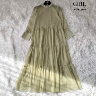 ガール(GIRL)の【美品】GIRL ガール スタンドカラーティアードワンピース ロング シースルー(ロングワンピース/マキシワンピース)