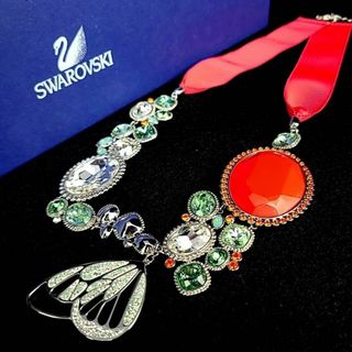 SWAROVSKI - ●極美品◇スワロフスキー クリスタルストーン バタフライ ネックレス 赤