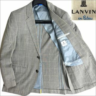 ランバンオンブルー(LANVIN en Bleu)のJ6057美品 ランバンオンブルー ウインドーペーン柄サマージャケット 灰 50(テーラードジャケット)