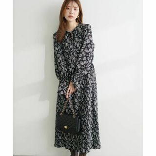 natural couture - 【新品タグ付き】変形プリーツ配色使いワンピース （黒花柄）ナイスクラップ