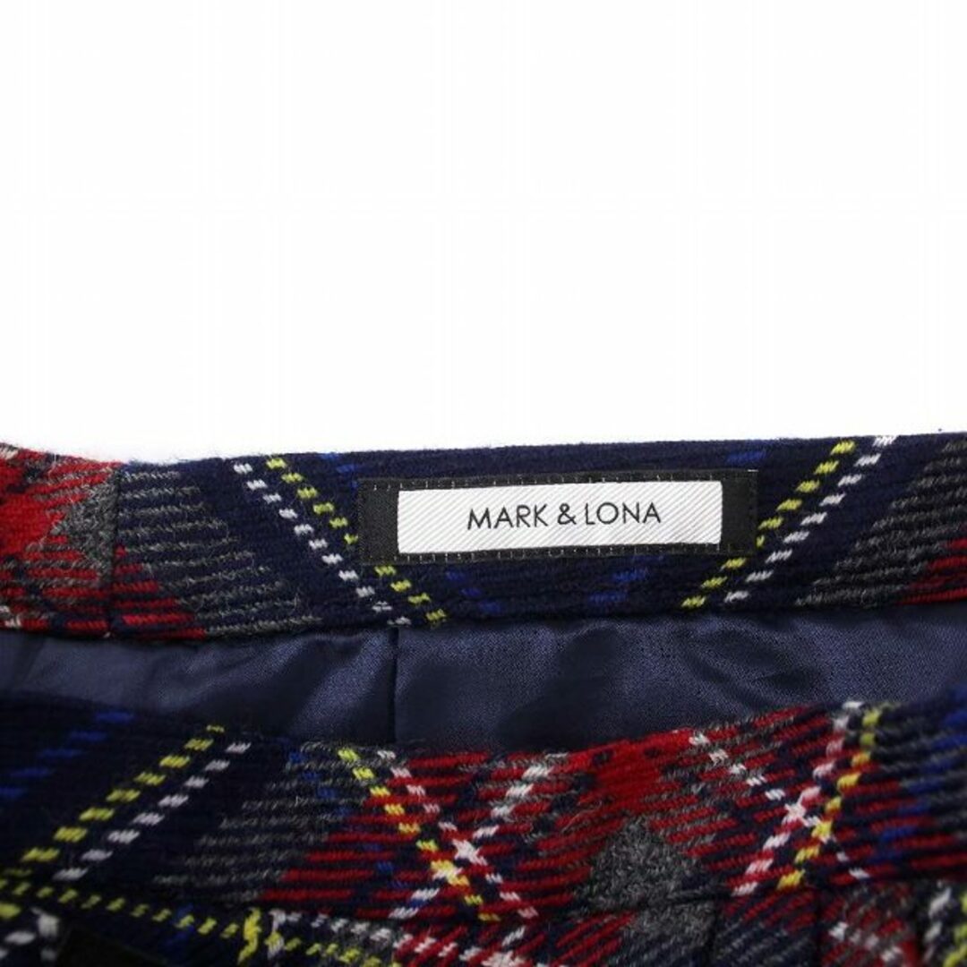 MARK&LONA(マークアンドロナ)のマーク＆ロナ フェイクラップ 台形スカート ミニ チェック スカル ベルト レディースのスカート(ミニスカート)の商品写真