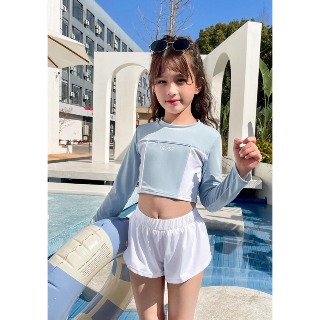 ラッシュガード水着　女の子　夏　プール　スイミング　旅行　セパレート　無地 キッズ/ベビー/マタニティのキッズ服女の子用(90cm~)(水着)の商品写真