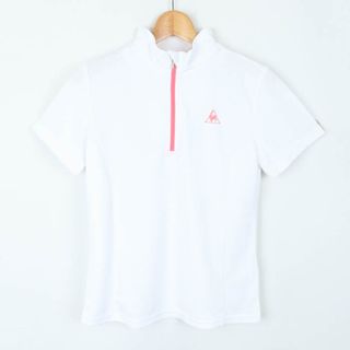 ルコックスポルティフ(le coq sportif)のルコックスポルティフ 半袖ポロシャツ ハイネック ハーフジップ ゴルフウエア レディース Lサイズ 白×ピンク le coq sportif(ポロシャツ)