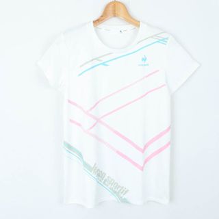 ルコックスポルティフ(le coq sportif)のルコックスポルティフ 半袖Tシャツ グラフィックT スポーツウエア レディース Lサイズ 白×ピンク×青 le coq sportif(Tシャツ(半袖/袖なし))