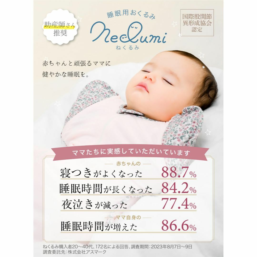 [Neclumi] ねくるみ 睡眠用おくるみ ねんねスワドル 国際股関節異形成協 キッズ/ベビー/マタニティの寝具/家具(その他)の商品写真