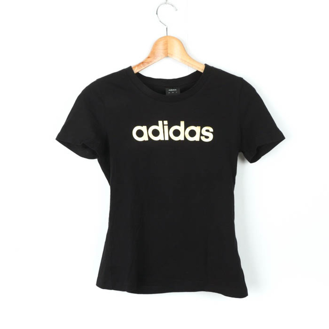 adidas(アディダス)のアディダス 半袖Tシャツ フロントロゴ スポーツウエア コットン レディース Mサイズ 黒×金 adidas レディースのトップス(Tシャツ(半袖/袖なし))の商品写真