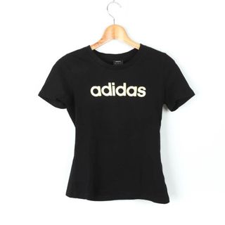 アディダス(adidas)のアディダス 半袖Tシャツ フロントロゴ スポーツウエア コットン レディース Mサイズ 黒×金 adidas(Tシャツ(半袖/袖なし))