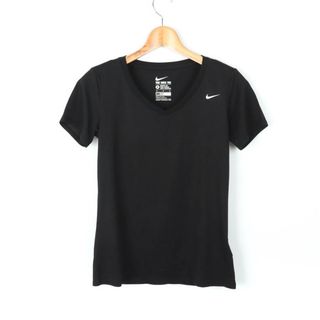 ナイキ(NIKE)のナイキ 半袖Tシャツ ドライフィット 胸ロゴ スポーツウエア レディース Mサイズ 黒×白 NIKE(Tシャツ(半袖/袖なし))