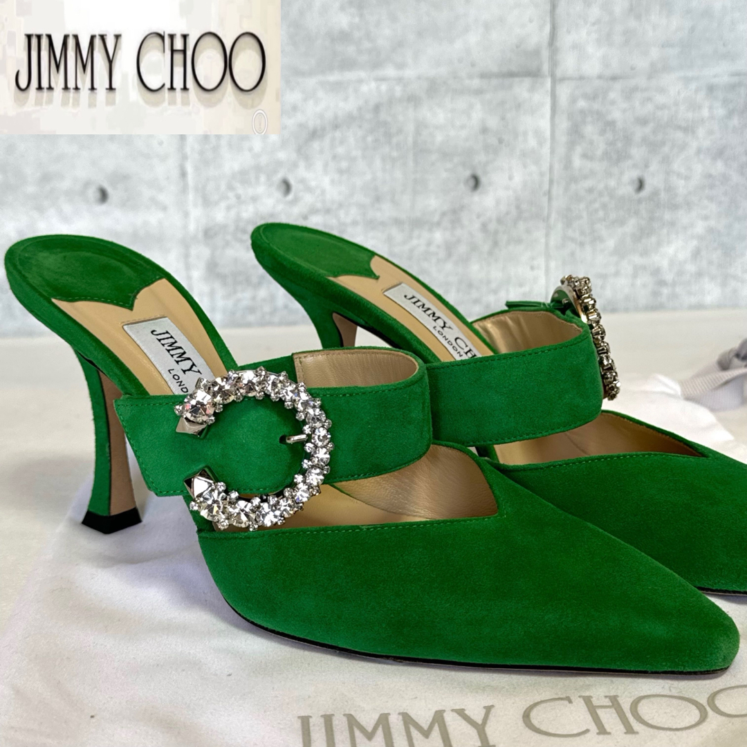 JIMMY CHOO(ジミーチュウ)の【良品】JIMMY CHOO MARTA グリーン クリスタル 37 ミュール レディースの靴/シューズ(ミュール)の商品写真