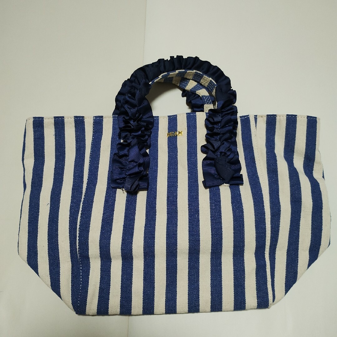 MIAN(ミアン)のMIAN ミアン ハンドバッグ ブルー ストライプ 美品 レディースのバッグ(ハンドバッグ)の商品写真