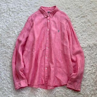 ポロラルフローレン(POLO RALPH LAUREN)の【美品】ポロラルフローレン　リネン100% 長袖シャツ　ポニー ロゴ刺繍　XXL(Tシャツ/カットソー(七分/長袖))