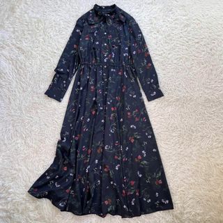 【美品・コラボ】23区×ミモレ(大草直子) 花柄 ロング ワンピース　ボウタイ