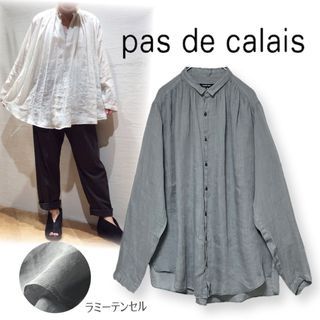 pas de calais - パドカレ pas de calais ラミーテンセルブラウス シャツ 麻 リネン