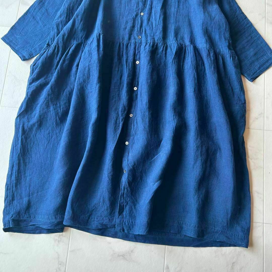 ichi(イチ)のICHI Antiquites インディゴワンピース　藍染め　リネン100% レディースのワンピース(ロングワンピース/マキシワンピース)の商品写真