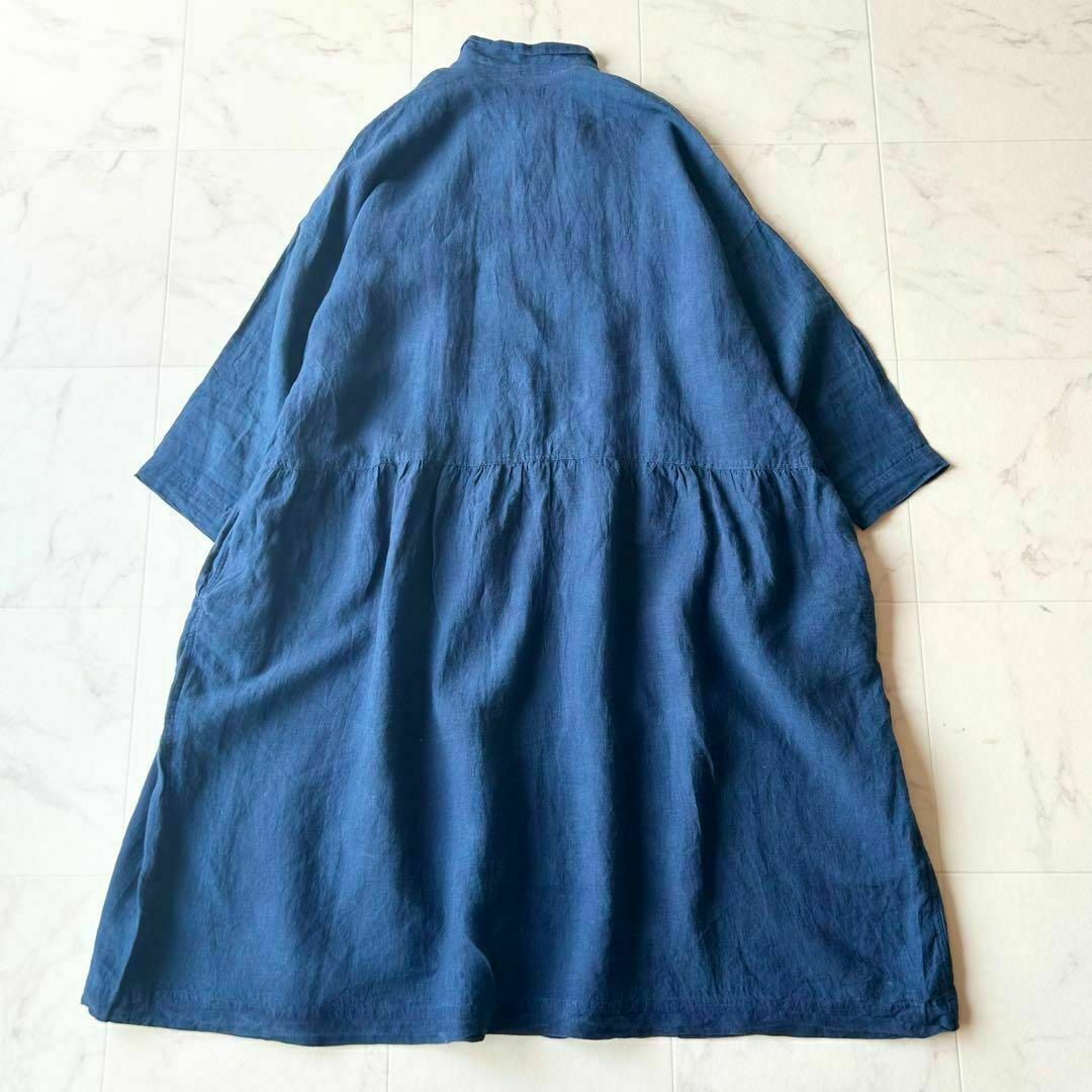 ichi(イチ)のICHI Antiquites インディゴワンピース　藍染め　リネン100% レディースのワンピース(ロングワンピース/マキシワンピース)の商品写真