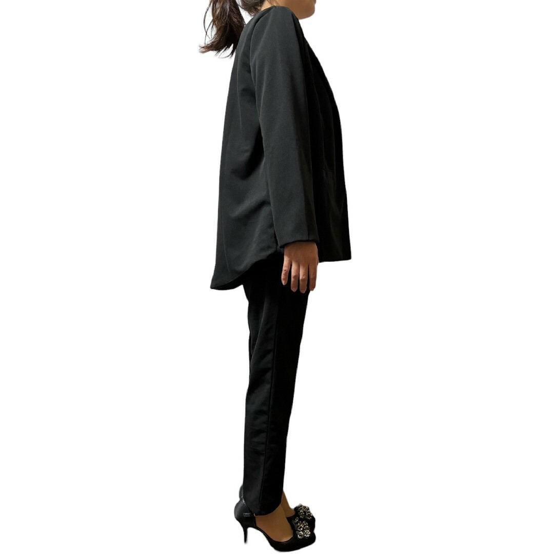 パンツスーツ グレーベージュ ノーカラー パンツスーツ M フォーマル ママ服 レディースのフォーマル/ドレス(スーツ)の商品写真