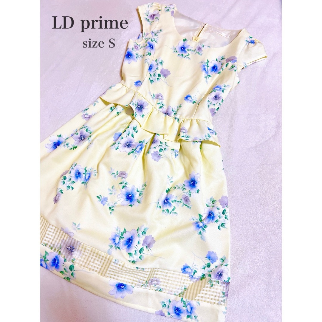 LD prime(エルディープライム)の【美品】花柄シフォンフリルワンピース　イエロー　Sサイズ レディースのワンピース(ひざ丈ワンピース)の商品写真