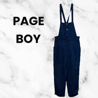 【PAGE BOY】キレイめオーバーオール　腰ゴム　スラックス　フリル　ネイビー