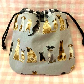 わんちゃん柄☆ハンドメイド☆巾着☆バックグレー(その他)