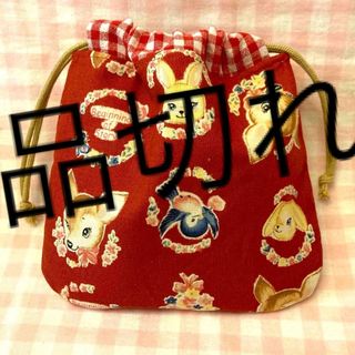 バンビ&ウサギ柄☆ハンドメイド☆巾着☆レッド(その他)