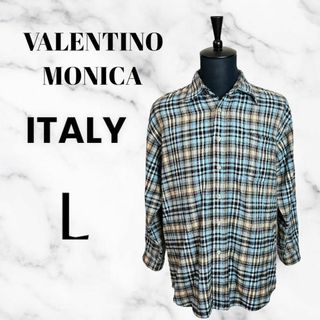 【VALENTINO MONICA】ヴィンテージビッグサイズシャツ　チェック　L(シャツ)