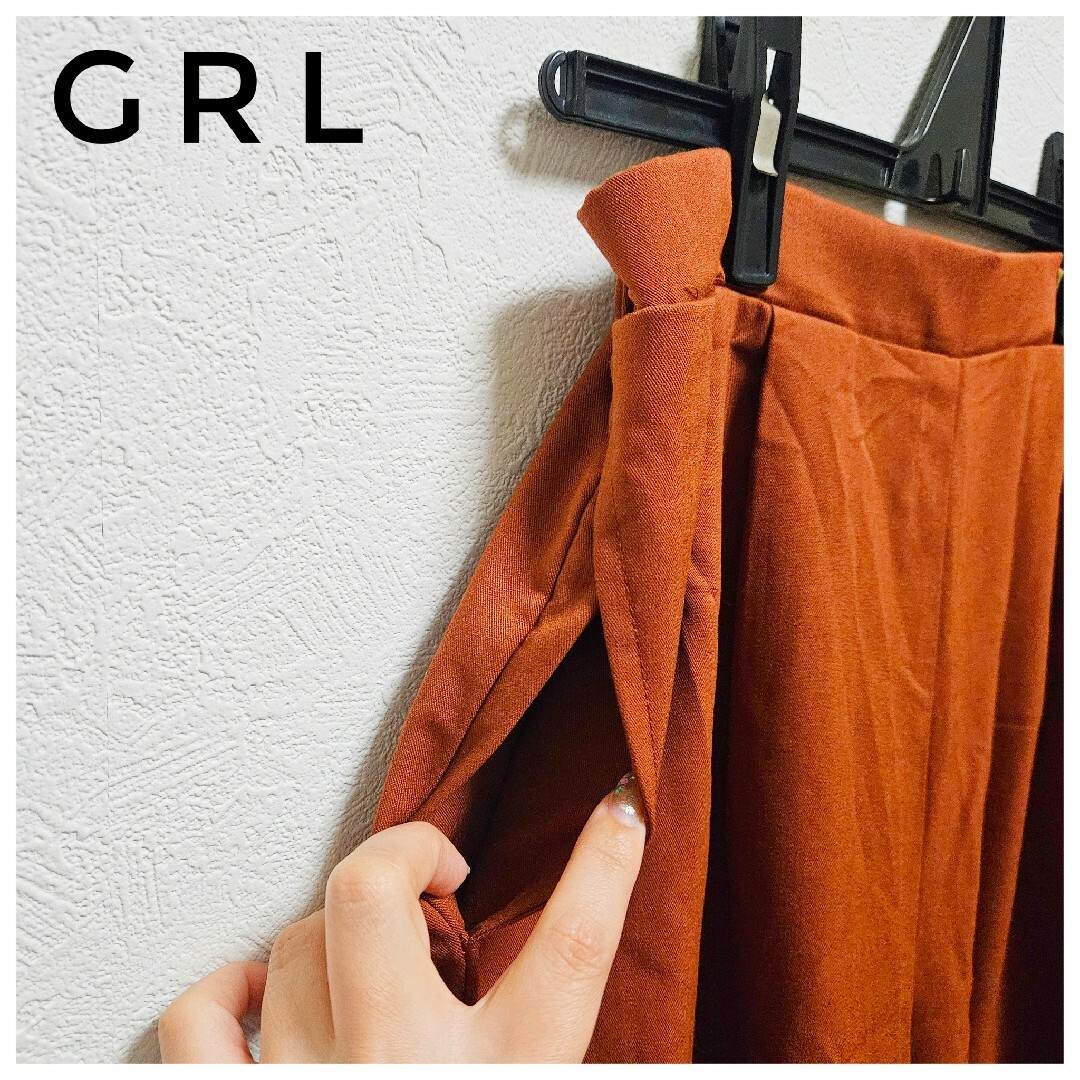 GRL(グレイル)の美品　GRL　ワイドパンツ　赤茶色　ウエストゴム　タック　イージーパンツ　M レディースのパンツ(カジュアルパンツ)の商品写真