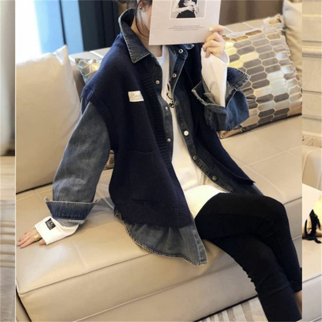 【色: ネイビー】JINZUOMAレディース コート ジャケット デニムジャケッ レディースのファッション小物(その他)の商品写真