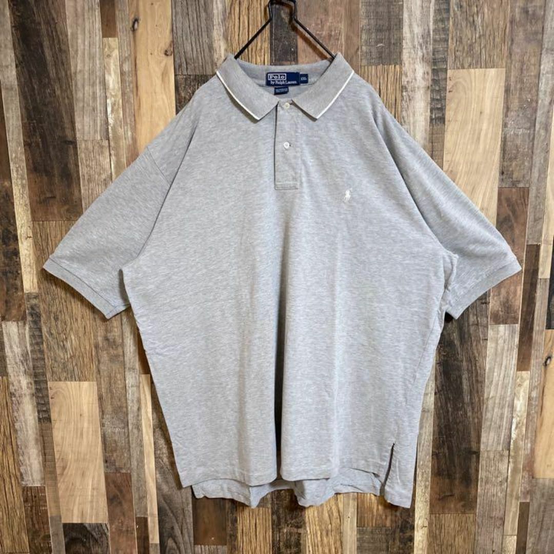 POLO RALPH LAUREN(ポロラルフローレン)のラルフローレン 刺繍 ロゴ グレー ポロシャツ USA古着 半袖 XXL 灰色 メンズのトップス(ポロシャツ)の商品写真