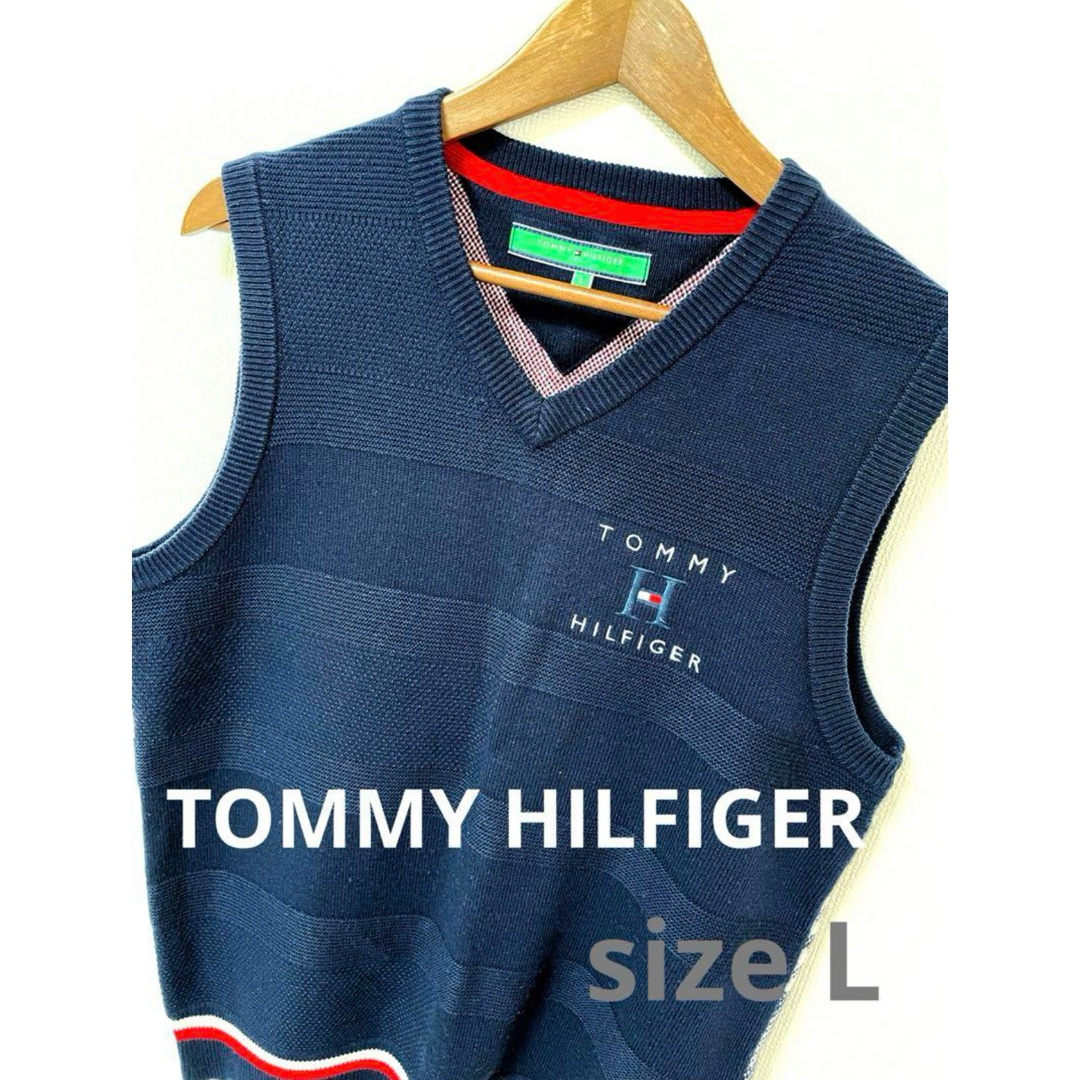 TOMMY HILFIGER(トミーヒルフィガー)のTOMMY HILFIGRA GOLF Vネック ビッグチェック ニットベスト スポーツ/アウトドアのゴルフ(ウエア)の商品写真