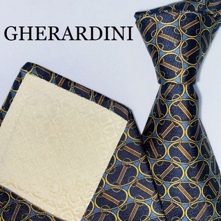 GHERARDINI - GHERARDINI シルクネクタイ　高級　総柄　絹100% イタリア製　紺色