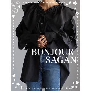 ボンジュールサガン(BONJOUR SAGAN)のBonjour sagan ラッフルカラー袖フリルチュニックブラウス　ブラック(シャツ/ブラウス(長袖/七分))