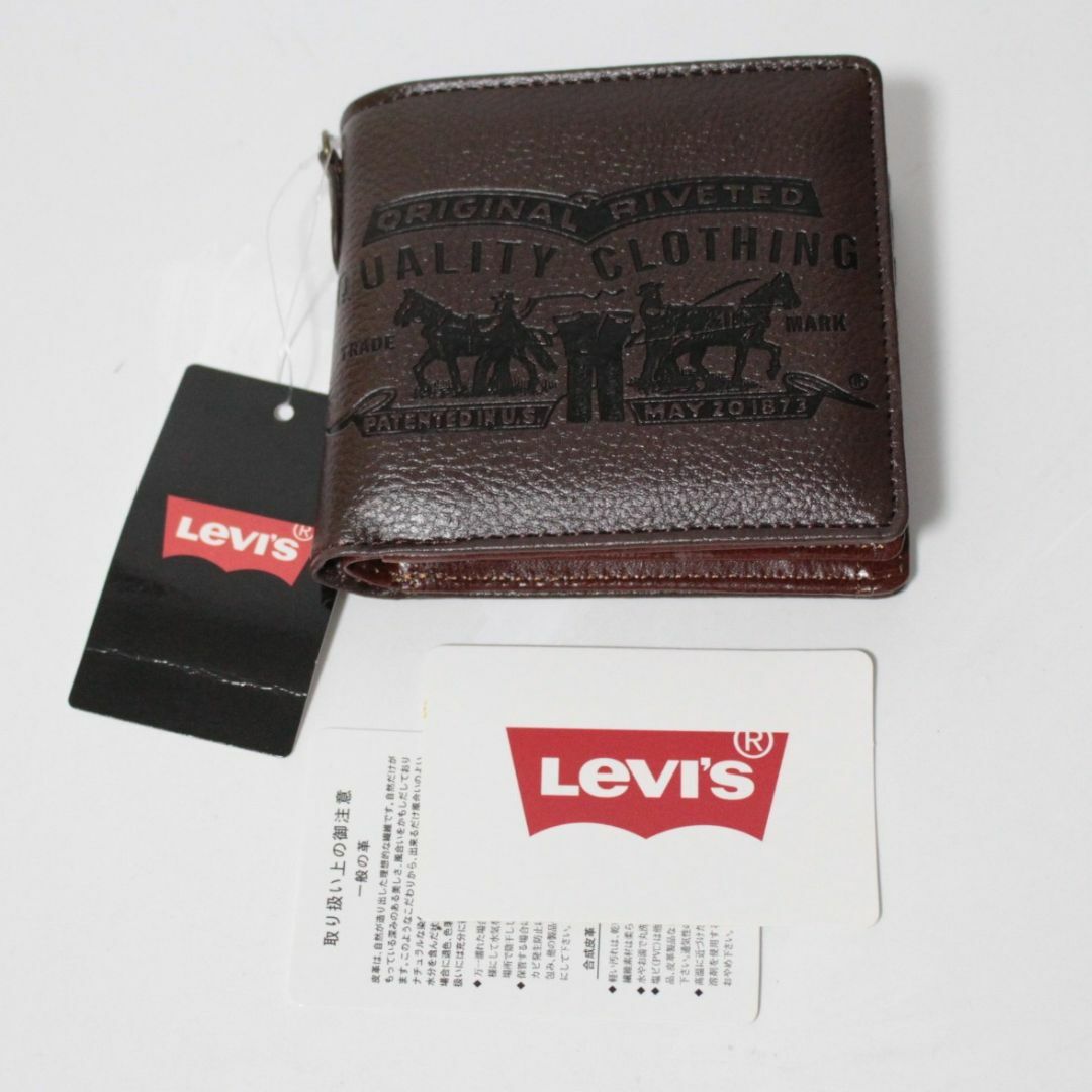 Levi's(リーバイス)の新品 リーバイス ツーホース型押し 窓付き定期入付 エコレザー 二つ折財布 茶系 メンズのファッション小物(折り財布)の商品写真